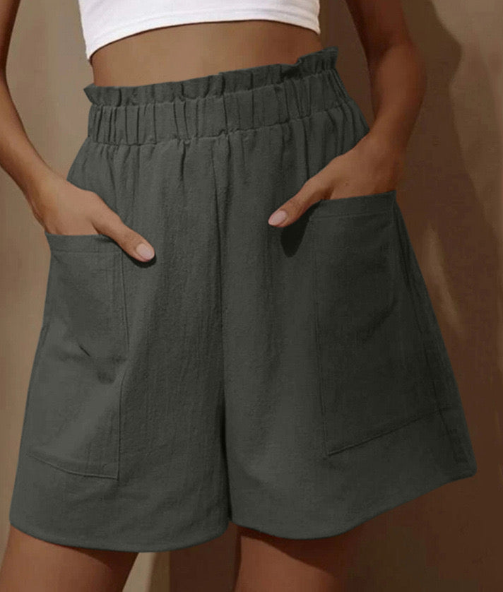 🔥Vente chaude - Short en coton taille haute avec poche pour femme