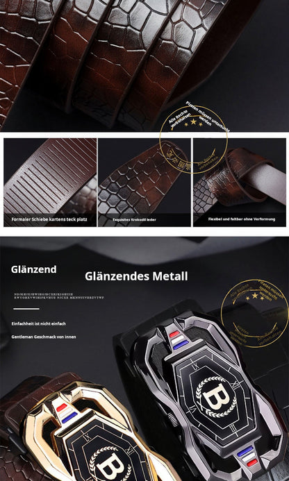 🐊Ceinture en cuir pour homme avec motif crocodile raffiné, boucle automatique et fabriquée en cuir de vachette.