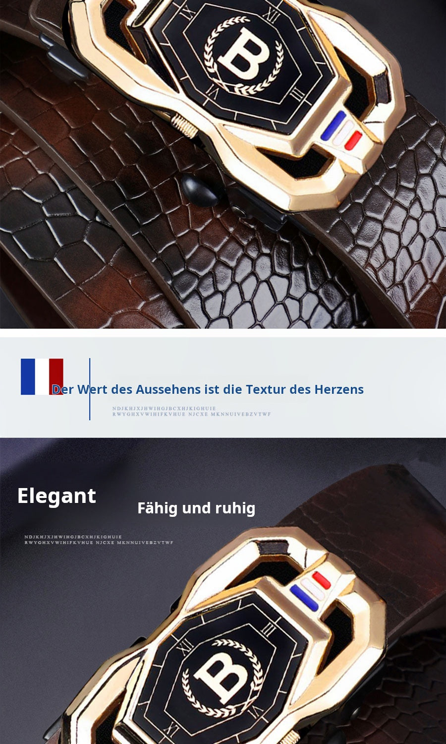 🐊Ceinture en cuir pour homme avec motif crocodile raffiné, boucle automatique et fabriquée en cuir de vachette.