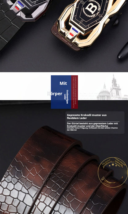 🐊Ceinture en cuir pour homme avec motif crocodile raffiné, boucle automatique et fabriquée en cuir de vachette.