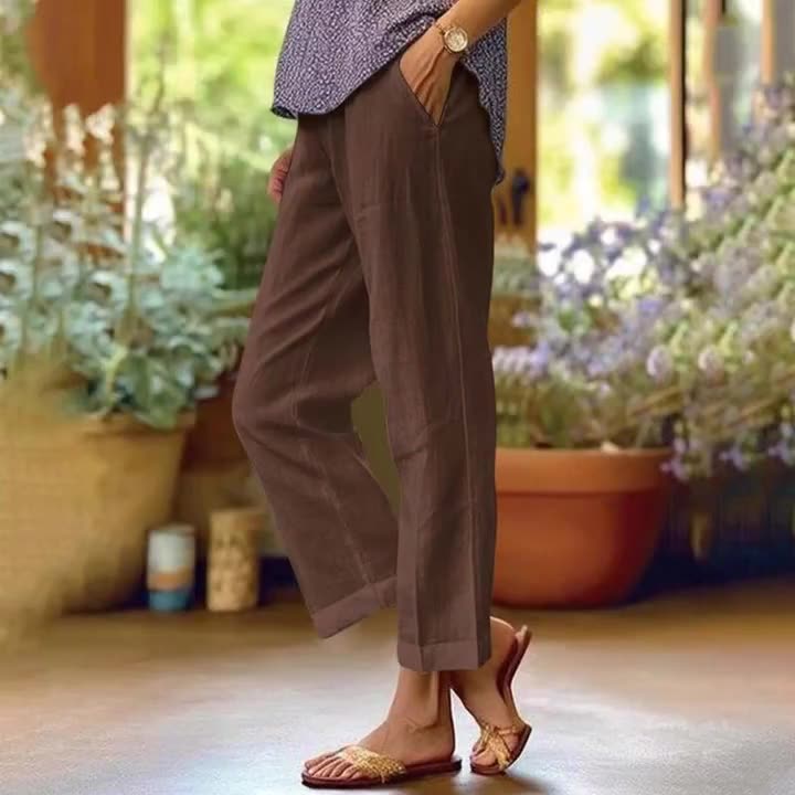⏳Offre à durée limitée⏰Pantalon décontracté ample en coton et lin, à taille élastiquée et poches