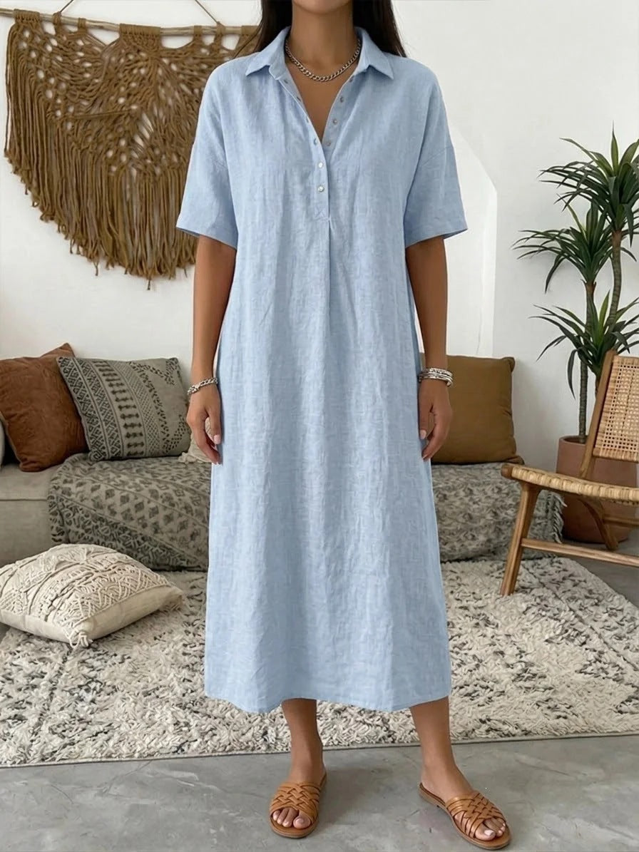 ☀️Robe chemise décontractée en lin mélangé pour femme – Un style naturel pour les journées ensoleillées✨