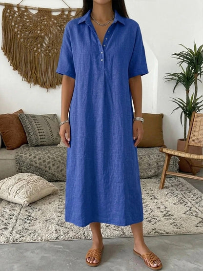 ☀️Robe chemise décontractée en lin mélangé pour femme – Un style naturel pour les journées ensoleillées✨