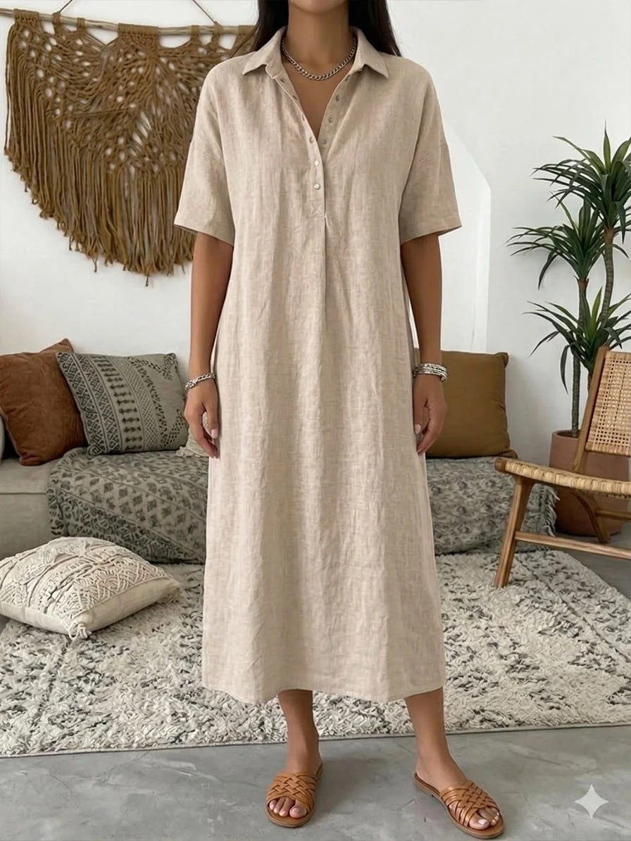 ☀️Robe chemise décontractée en lin mélangé pour femme – Un style naturel pour les journées ensoleillées✨