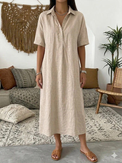 ☀️Robe chemise décontractée en lin mélangé pour femme – Un style naturel pour les journées ensoleillées✨