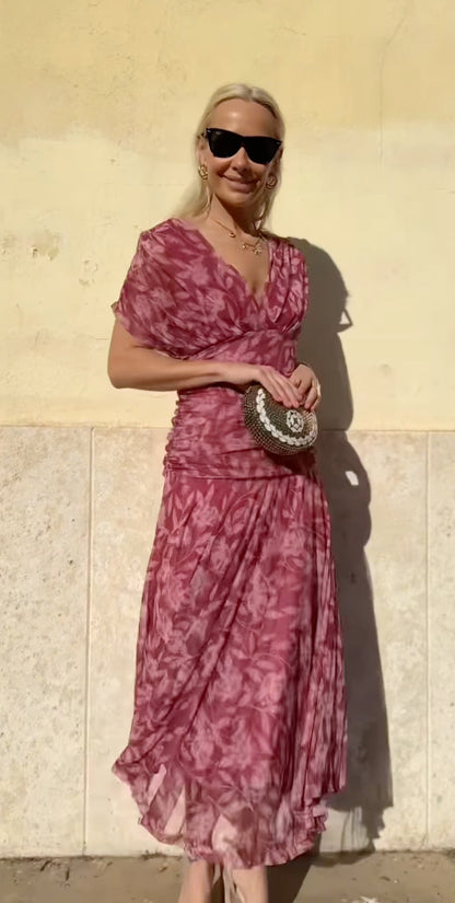🎁  Vente chaude 49% de réduction 🔥 Robe imprimée à col V hors épaule pour femmes