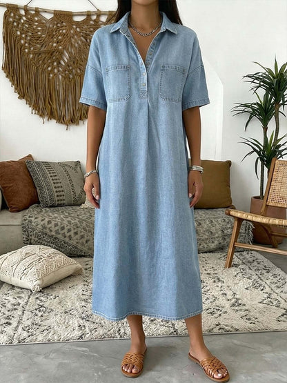 🔥 Dernier jour ! 50 % de réduction sur la robe-chemise midi en jean pour femme avec poches 👖 Une robe d'été décontractée, idéale pour le quotidien – confortable et flatteuse