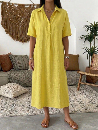 ☀️Robe chemise décontractée en lin mélangé pour femme – Un style naturel pour les journées ensoleillées✨