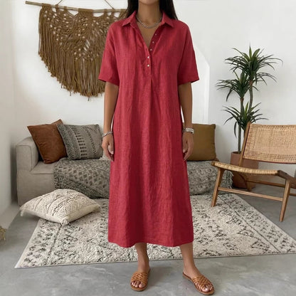 ☀️Robe chemise décontractée en lin mélangé pour femme – Un style naturel pour les journées ensoleillées✨