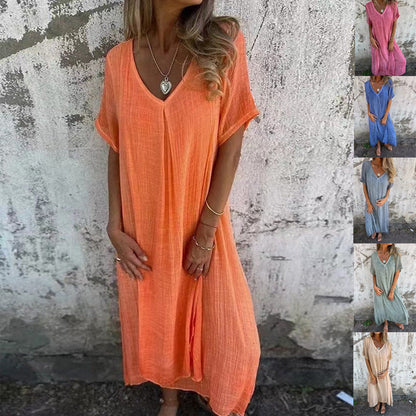 🎁Robe longue ample en coton et lin pour femmes