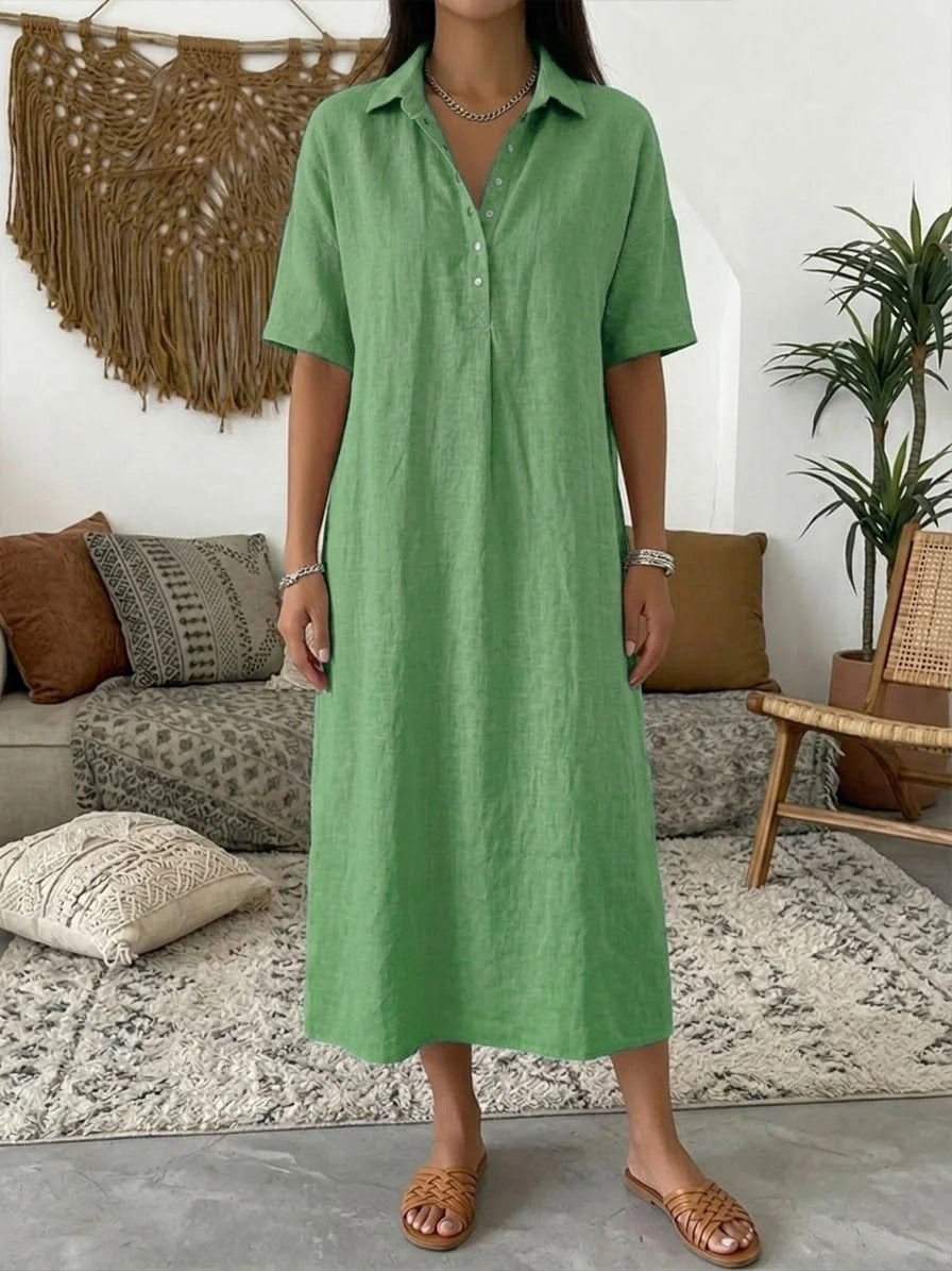 ☀️Robe chemise décontractée en lin mélangé pour femme – Un style naturel pour les journées ensoleillées✨