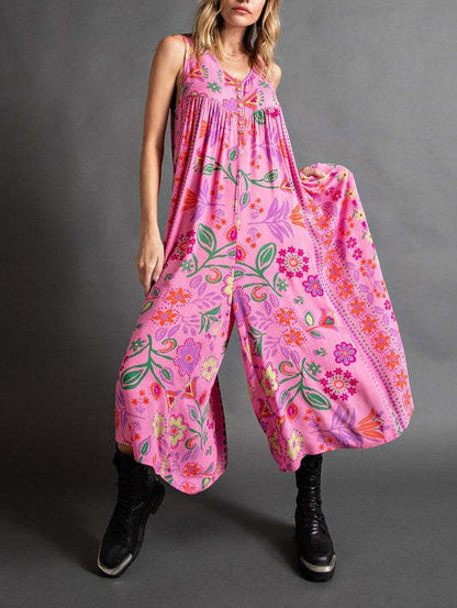 🔥Offres spéciales de printemps🌸Combinaison sans manches ample à imprimé vintage💃✨