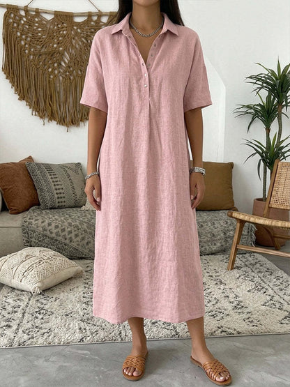 ☀️Robe chemise décontractée en lin mélangé pour femme – Un style naturel pour les journées ensoleillées✨