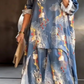 Ensemble tunique asymétrique et pantalon à imprimé floral pour femme