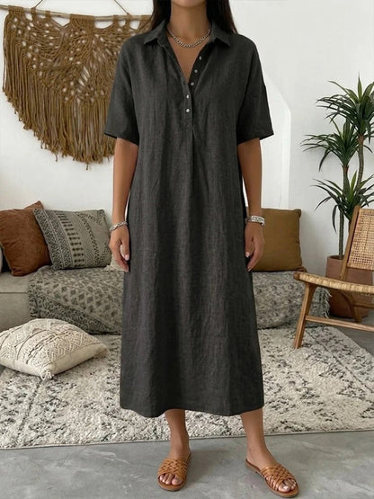 ☀️Robe chemise décontractée en lin mélangé pour femme – Un style naturel pour les journées ensoleillées✨