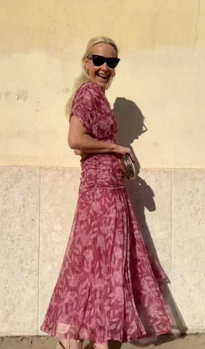 🎁  Vente chaude 49% de réduction 🔥 Robe imprimée à col V hors épaule pour femmes