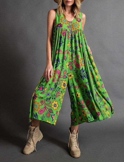 🔥Offres spéciales de printemps🌸Combinaison sans manches ample à imprimé vintage💃✨