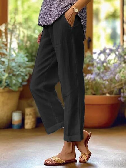 ⏳Offre à durée limitée⏰Pantalon décontracté ample en coton et lin, à taille élastiquée et poches