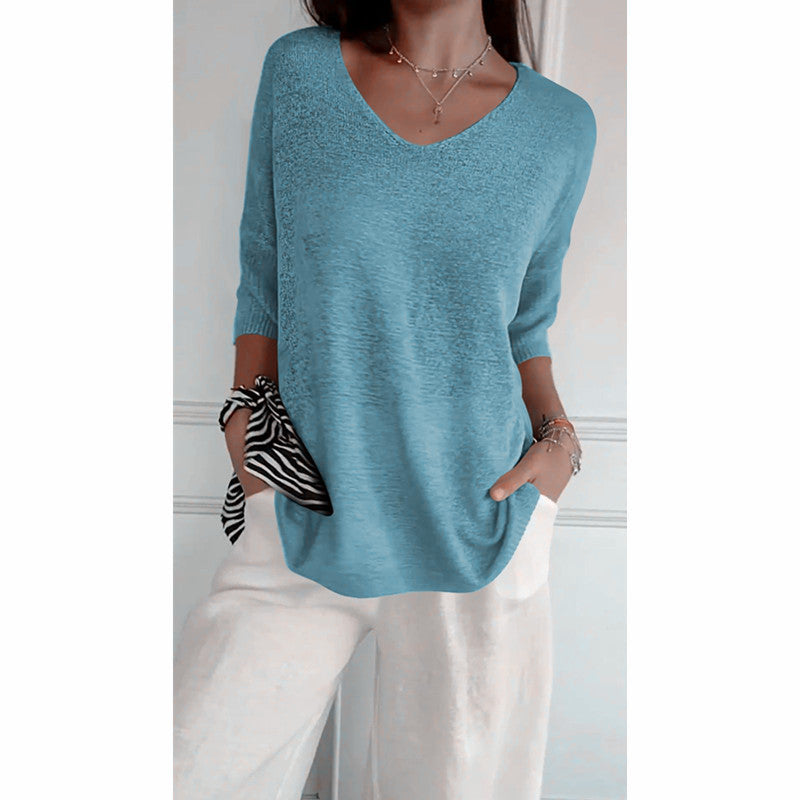 🔥Vente chaude-45% de réduction🥰Haut tricoté à col en V uni（Achetez 2 livraison gratuite）