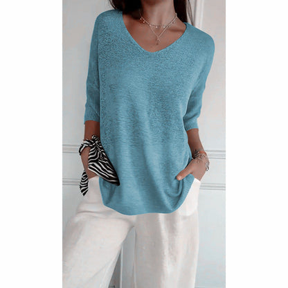 🔥Vente chaude-45% de réduction🥰Haut tricoté à col en V uni（Achetez 2 livraison gratuite）