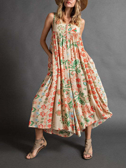 🔥Offres spéciales de printemps🌸Combinaison sans manches ample à imprimé vintage💃✨