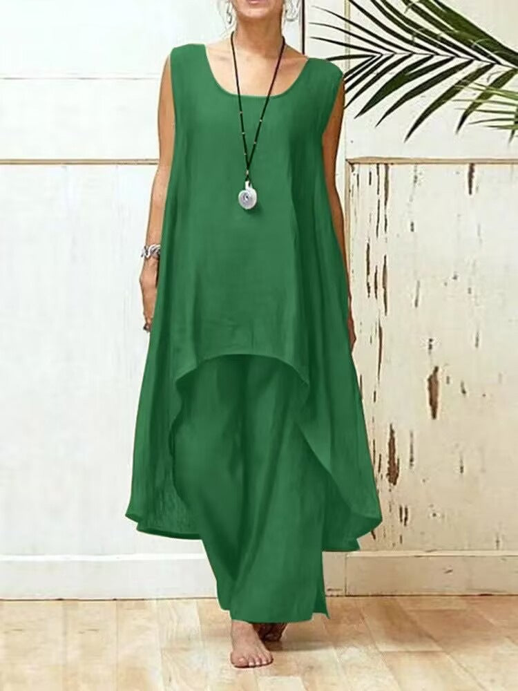 💞Vente chaude💞Ensemble deux pièces femme élégant grande taille en coton et lin