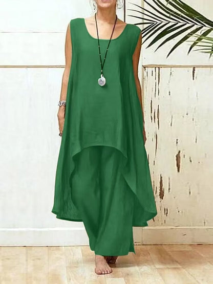 💞Vente chaude💞Ensemble deux pièces femme élégant grande taille en coton et lin