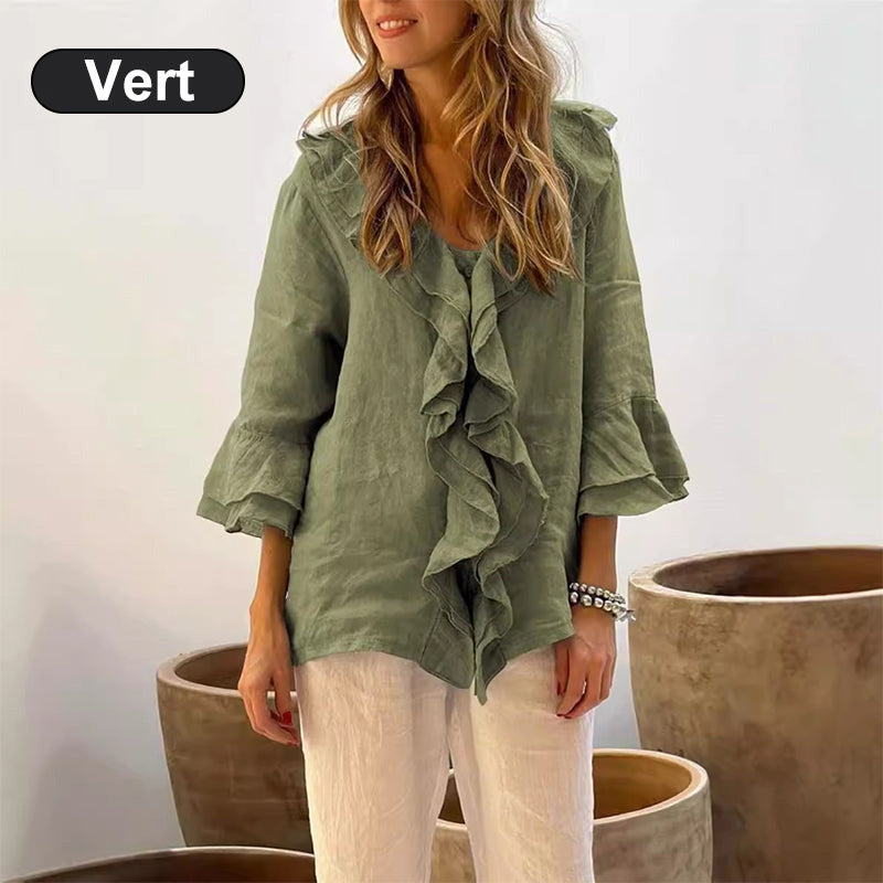 💞Vente chaude🔥Haut décontracté élégant à volants pour femmes, col en v
