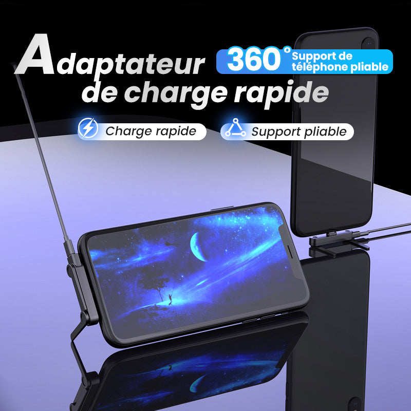 🔥Édition 2026 améliorée - Support de recharge rapide à deux parties avec câble🔥Adaptateur de recharge rapide avec support de téléphone pliable à 360°