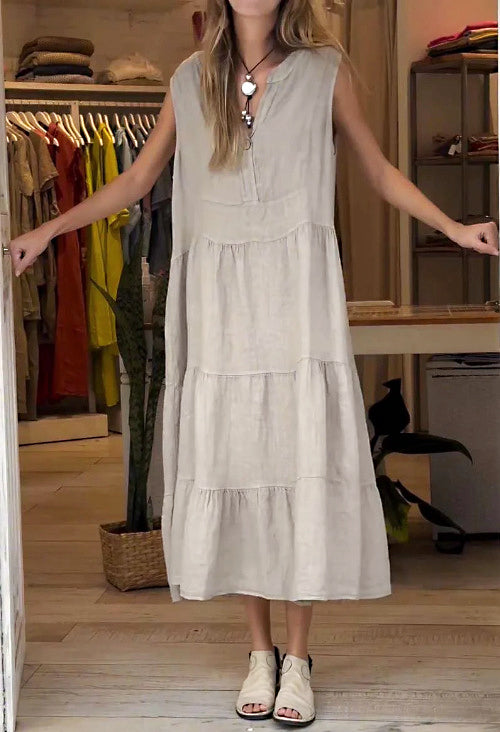 ✨New Arrival Hot Sale 🔥Robe femme rétro couleur unie en coton et lin【Achetez-en 2, livraison gratuite】
