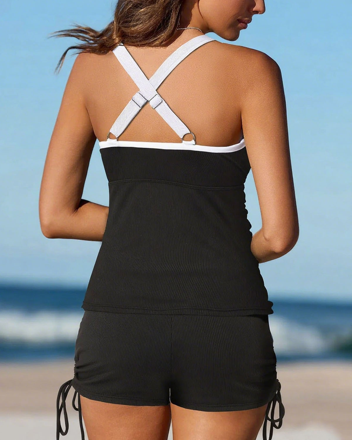 💃 PROMO ÉTÉ -50% ! 🌊 Tankini 2 Pièces Femme Gainant – Bretelles Réglables, Soutien-Gorge Intégré, Short Sport · Vert, Rose, Bleu & Noir · S–3XL (UK6-20) ✨