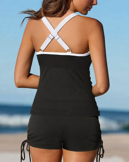💃 PROMO ÉTÉ -50% ! 🌊 Tankini 2 Pièces Femme Gainant – Bretelles Réglables, Soutien-Gorge Intégré, Short Sport · Vert, Rose, Bleu & Noir · S–3XL (UK6-20) ✨