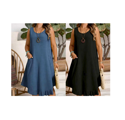 🔥 NOUVEAU + -50% + 50.000+ vendus 🔥 Robe décontractée sans manches à volants pour femme
