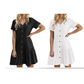 Robe à nouer pour femme, robe d'été ample en coton et lin, avec ourlet à volants, robe décontractée à manches courtes