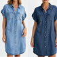 👗 Robe Chemise en Jean Femme – Manches Courtes, Col Chemise, Boutons sur le Devant et Poches🔥-52%🍃 Robe chemise jean femme confortable, facile à associer au quotidien