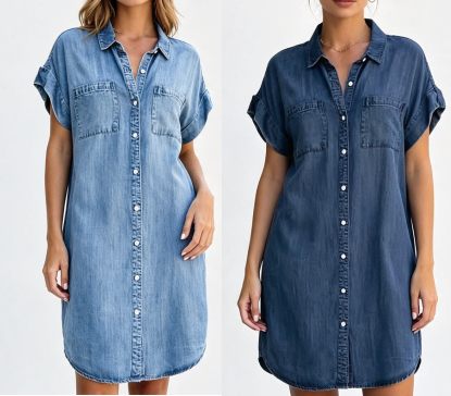 👗 Robe Chemise en Jean Femme – Manches Courtes, Col Chemise, Boutons sur le Devant et Poches🔥-52%🍃 Robe chemise jean femme confortable, facile à associer au quotidien