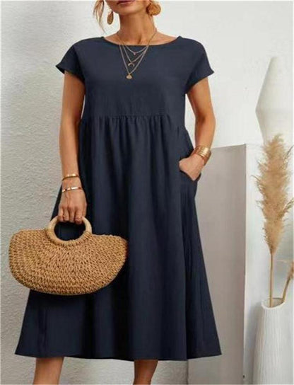 👗 50% DE RÉDUCTION 🌿 Robe d'été sans manches en coton & lin – Coupe fluide, 2 poches & couleur unie – Légère, respirante & parfaite pour les journées chaudes ou les vacances ☀️