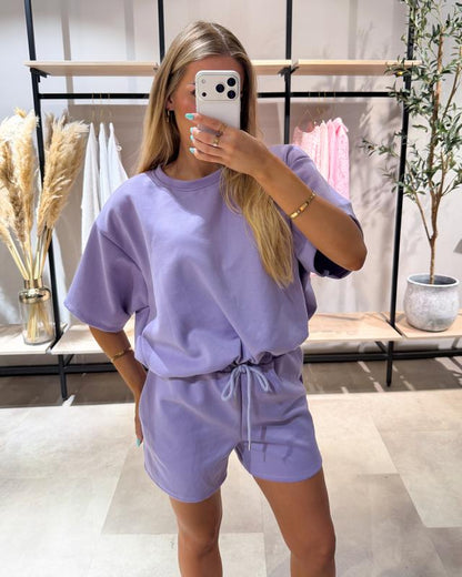 👗🩳 Ensemble Lounge Femme – Haut Décontracté & Short, Cordon Réglable, Poches Profondes – 50% DE RÉDUCTION ! 🔥🌸