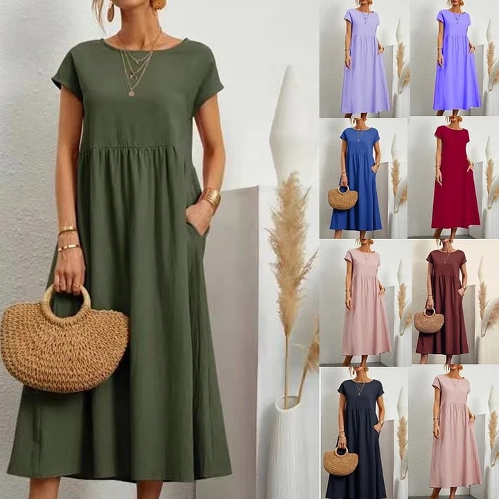 👗 50% DE RÉDUCTION 🌿 Robe d'été sans manches en coton & lin – Coupe fluide, 2 poches & couleur unie – Légère, respirante & parfaite pour les journées chaudes ou les vacances ☀️