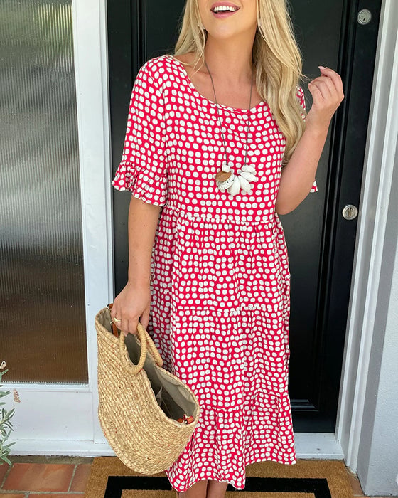 💝VENTE ESTIVALE CHAUDE 50% DE RÉDUCTI💝Robe Midi à Pois et Col Rond
