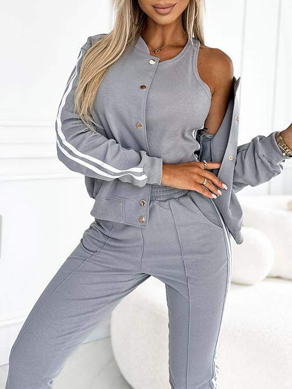 Ensemble trois pièces pour femme comprenant une veste et un pantalon de baseball
