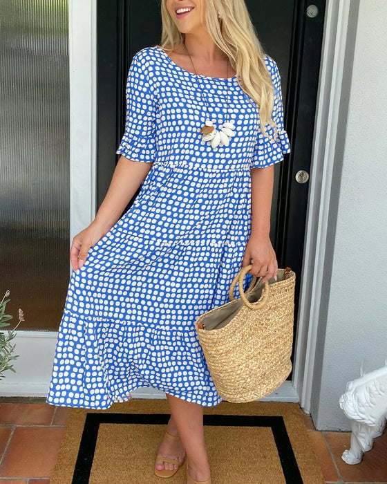 💝VENTE ESTIVALE CHAUDE 50% DE RÉDUCTI💝Robe Midi à Pois et Col Rond