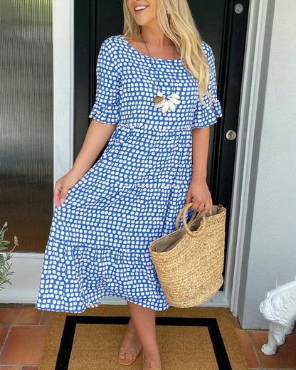 💝VENTE ESTIVALE CHAUDE 50% DE RÉDUCTI💝Robe Midi à Pois et Col Rond