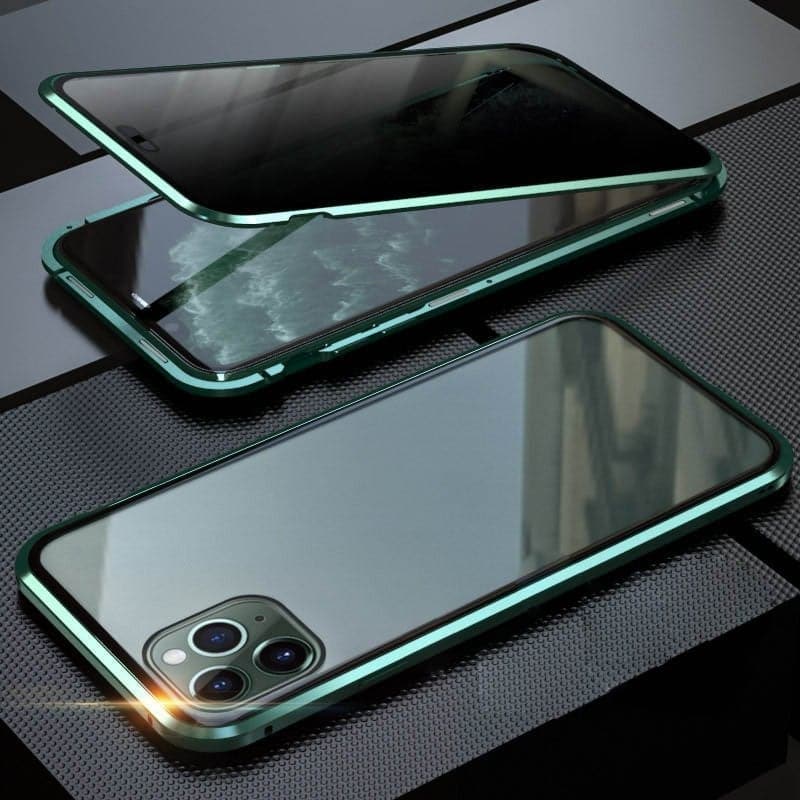Coque magnétique pour iPhone avec verre de confidentialité et métal