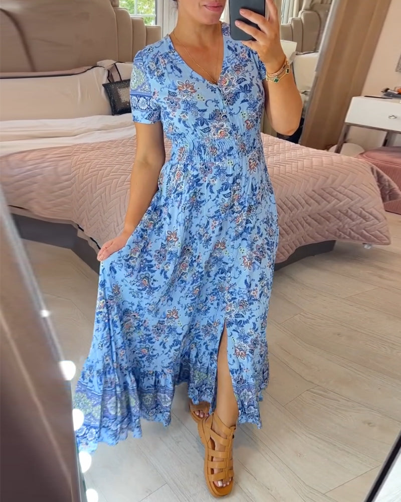 🔥 Printemps 2026 Nouveautés 🔥Robe à motif floral et décolleté en V