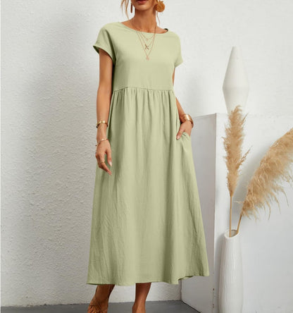 👗 50% DE RÉDUCTION 🌿 Robe d'été sans manches en coton & lin – Coupe fluide, 2 poches & couleur unie – Légère, respirante & parfaite pour les journées chaudes ou les vacances ☀️