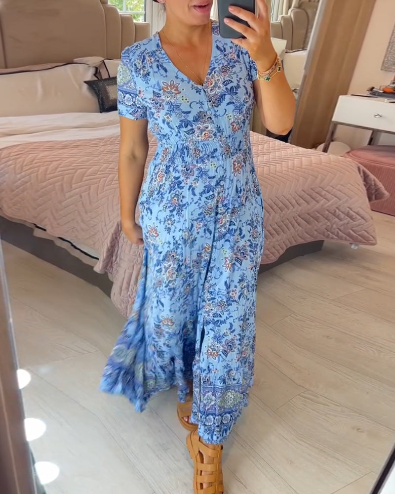 🔥 Printemps 2026 Nouveautés 🔥Robe à motif floral et décolleté en V