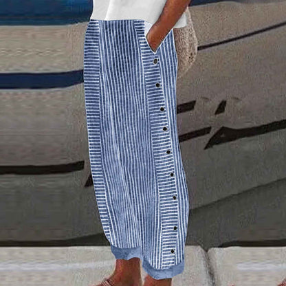 ☀️Promotion de printemps – 50 % DE RÉDUCTION !! 🌿🌸 Pantalon rayé bleu confortable avec poches latérales