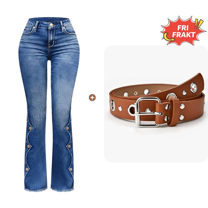 Jean flare délavé taille haute pour femme