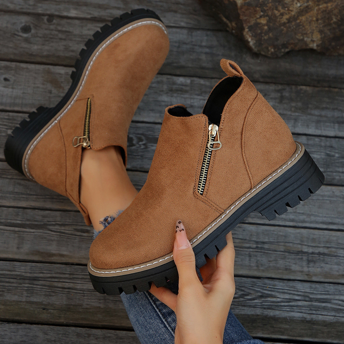 👢 Promo 50 % – Bottines tendance et confortables pour femmes, bout rond et zip 🌟
